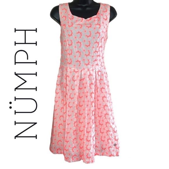 Anthropologie Nümph White/Neon Pink Embroidered 100% Cotton Dress Size 36 EU - Picture 1 of 14